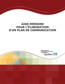 Rapport 2008 - AIDE-MÉMOIRE  POUR L ÉLABORATION D UN PLAN DE ...
