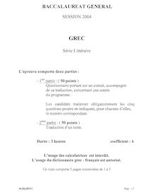 Grec 2004 Littéraire Baccalauréat général