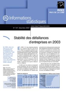 Stabilité des défaillances d entreprises en 2003