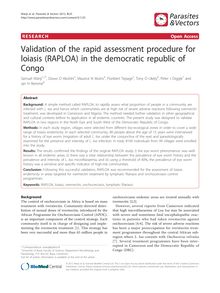 Validation of the rapid assessment procedure for loiasis (RAPLOA) in the democratic republic of Congo