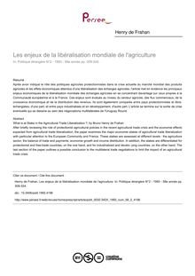 Les enjeux de la libéralisation mondiale de l agriculture - article ; n°2 ; vol.58, pg 309-324