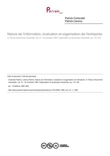 Nature de l information, évaluation et organisation de l entreprise - article ; n°1 ; vol.51, pg 141-165