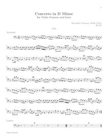 Partition de violoncelle, Concerto pour viole de gambe d amore et luth en D Minor, RV 540