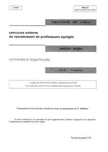 Agregext commentaire de texte en francais 2001 agregation d arabe