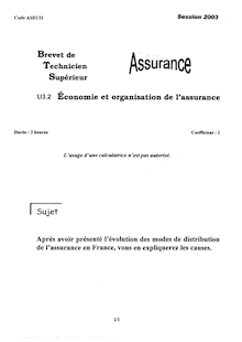 Btsassu 2003 economie et organisation de l assurance
