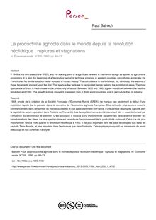 La productivité agricole dans le monde depuis la révolution néolithique : ruptures et stagnations - article ; n°1 ; vol.200, pg 69-73