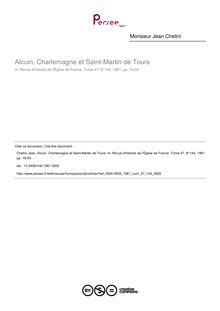 Alcuin, Charlemagne et Saint-Martin de Tours - article ; n°144 ; vol.47, pg 19-50
