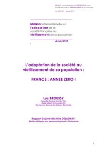 Rapport Broussy: L’adaptation de la société au vieillissement de sa population - 11/03/2013