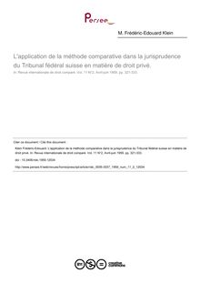 L application de la méthode comparative dans la jurisprudence du Tribunal fédéral suisse en matière de droit privé. - article ; n°2 ; vol.11, pg 321-333
