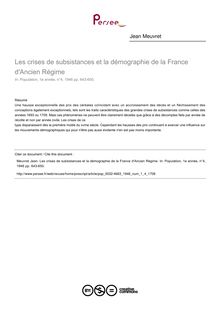 Les crises de subsistances et la démographie de la France d Ancien Régime - article ; n°4 ; vol.1, pg 643-650