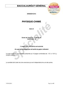 Sujet BAC 2015 PONDICHÉRY - S Physique Chimie Spécialité