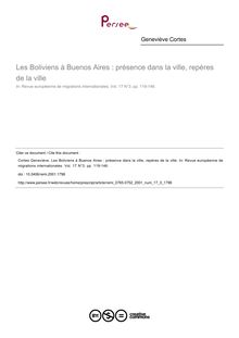 Les Boliviens à Buenos Aires : présence dans la ville, repères de la ville - article ; n°3 ; vol.17, pg 119-146