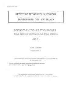 Sciences physiques et chimiques 2006 BTS Traitement des matériaux