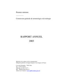 Rapport annuel 2003 de la Commission générale de terminologie et de néologie