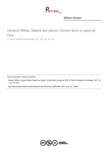 Haraszti Miklos, Salaire aux pièces. Ouvrier dans un pays de l Est.  ; n°1 ; vol.18, pg 161-164