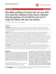 MicroRNA profiling of tomato leaf curl new delhi virus(tolcndv) infected tomato leaves indicates that deregulation of mir159/319 and mir172 might be linked with leaf curl disease