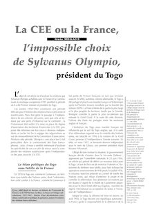 La CEE ou la France, l’impossible choix de Sylvanus Olympio, président du Togo - article ; n°1 ; vol.77, pg 25-31