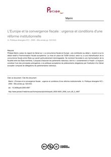 L Europe et la convergence fiscale : urgence et conditions d une réforme institutionnelle - article ; n°2 ; vol.65, pg 523-533