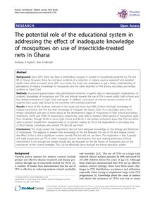 The potential role of the educational system in addressing the effect of inadequate knowledge of mosquitoes on use of insecticide-treated nets in Ghana