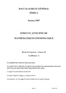 Sujet du bac L 2007: Mathématique Informatique