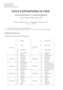 Grammaire - orthographe - sémantique 2007 Ecole d Ortophonie de Caen Université de Caen Basse-Normandie