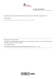 Quelques aspects internationaux de la réforme agraire en Colombie - article ; n°1 ; vol.11, pg 193-204
