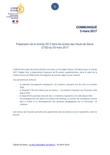 Hauts-de-Seine : classes crées et supprimées dans l élémentaire au 3 mars 2017 