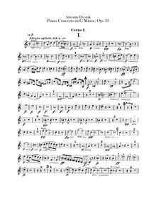 Partition cor 1, 2 (en F, E), Piano Concerto, G minor, Dvořák, Antonín