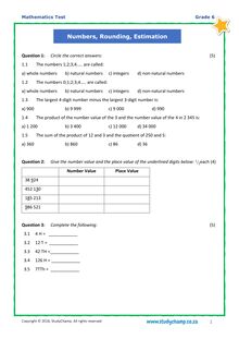 Grade 6 Maths Test 2: Whole Numbers