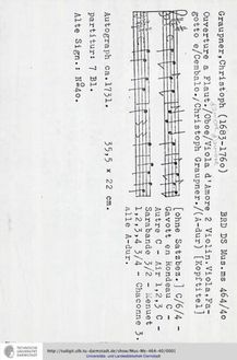 Partition complète, Ouverture en A major, GWV 477, A major, Graupner, Christoph