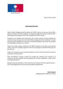 Communiqué de presse de l UMP: Rejet du projet de budget de l Union Européenne pour la période 2014-2020