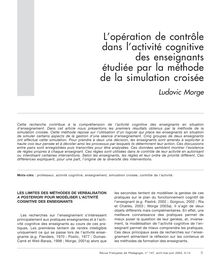 L’opération de contrôle dans l’activité cognitive des enseignants étudiée par la méthode de la simulation croisée  - article ; n°1 ; vol.147, pg 5-14