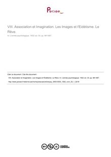 Association et Imagination. Les Images et l Eidétisme. Le Rêve. - compte-rendu ; n°1 ; vol.33, pg 681-687