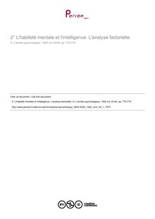 L habileté mentale et l intelligence. L analyse factorielle. - compte-rendu ; n°1 ; vol.43, pg 770-774