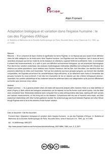 Adaptation biologique et variation dans l espèce humaine : le cas des Pygmées d Afrique - article ; n°3 ; vol.5, pg 417-448