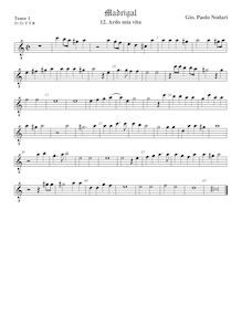 Partition ténor viole de gambe 1, octave aigu clef, Madrigali a 5 voci