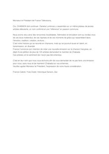 Lettre ouverte de Francis Cabrel à Rémy Pflimlin, président de France Télévisions, au sujet de l arrêt de l émission Chabada (15 mai 2013)
