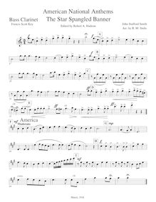 Partition basse clarinette (B?), American National hymnes, Francis Scott Key (1779–1843)Samuel Francis Smith (1808-1895)