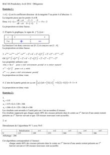 Sujet Bac 2014 (Pondichéry) - Maths - Série ES (obligatoire) & Série L (spécialité)