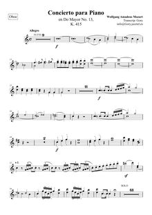 Partition hautbois 1, 2, Piano Concerto No.13, C major, Mozart, Wolfgang Amadeus