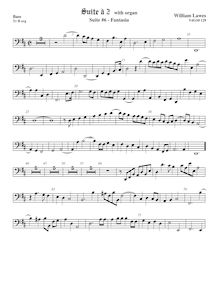 Partition viole de basse, basse clef,  No.6 pour 2 violes de gambe et orgue par William Lawes