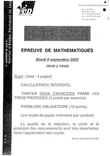 Mathématiques 2003 IEP Lille - Sciences Po Lille