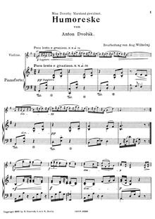 Partition violon et partition de piano, Humoresques, Humoresky, Dvořák, Antonín par Antonín Dvořák