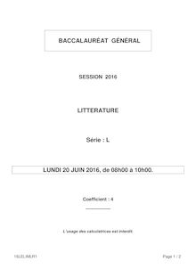 Baccalauréat Littérature 2016 - Série L 