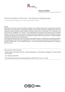 Communication et Pouvoir : les liaisons dangereuses - article ; n°1 ; vol.112, pg 85-95