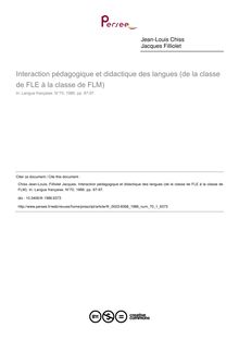 Interaction pédagogique et didactique des langues (de la classe de FLE à la classe de FLM) - article ; n°1 ; vol.70, pg 87-97
