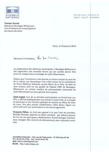 Lettre de Thierry Solère à Jean-François Copé