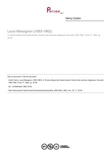 Louis Massignon (1883-1962) - article ; n°71 ; vol.75, pg 30-39