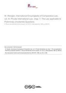 W. Wengler, International Encyclopedia of Comparative Law, vol. III, Private International Law, chap. 7, The Law applicable to Preliminary (Incidental) Questions - note biblio ; n°3 ; vol.40, pg 669-670