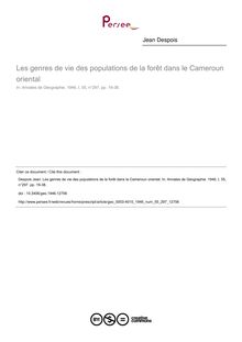 Les genres de vie des populations de la forêt dans le Cameroun oriental - article ; n°297 ; vol.55, pg 19-38